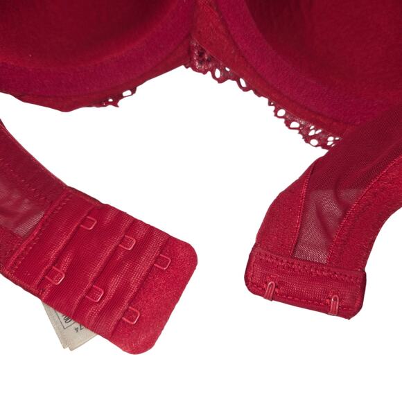 DKNY Red Lace Underwire Push-Up Bra 32D Floral Lightly Padded Feminine Sexy - Picture 6 of 7